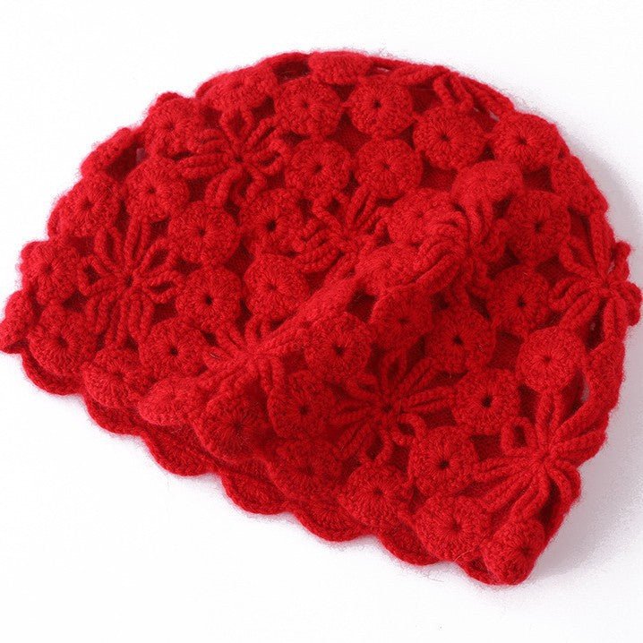 Handcrafted Crochet Knit Cashmere Beanie Inspired Cashmere Lace Beanie Hat Red M
