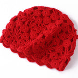 Handcrafted Crochet Knit Cashmere Beanie Inspired Cashmere Lace Beanie Hat Red M
