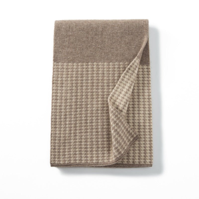 Womens Pure Cashmere Houndstooth Scarf Long Cashmere Shawls Taupe L
