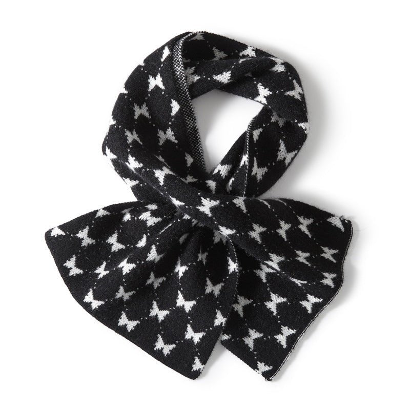 Houndstooth Cashmere Neck Warmer Cashmere Scarf Winter Neck Wrap Black M