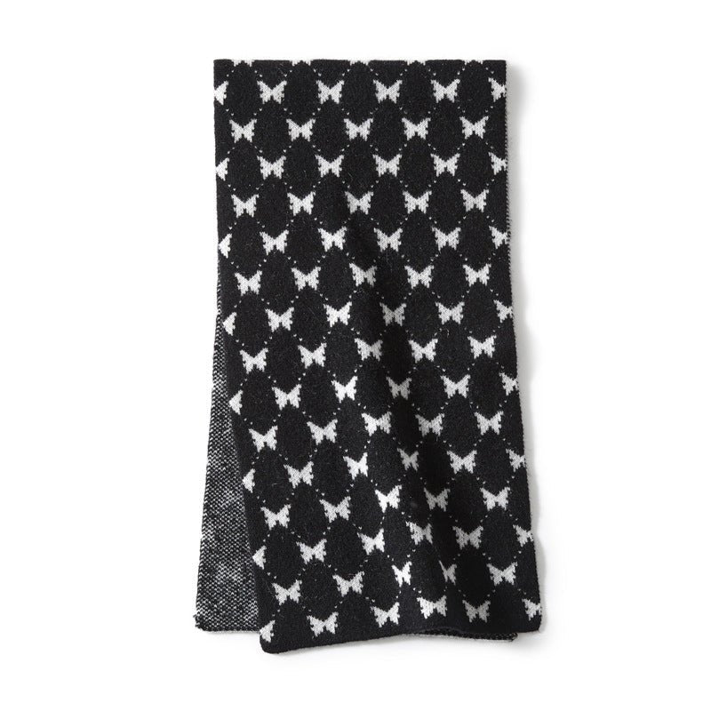 Houndstooth Cashmere Neck Warmer Cashmere Scarf Winter Neck Wrap Black M