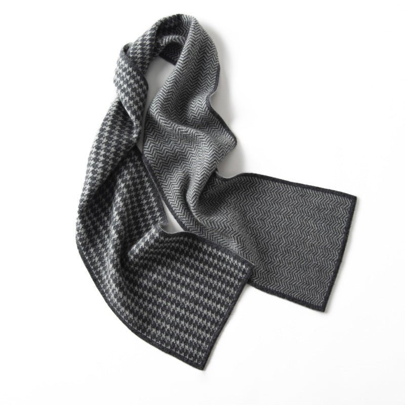 Houndstooth Cashmere Scarf Long Soft Winter Cashmere Scarves Gray M