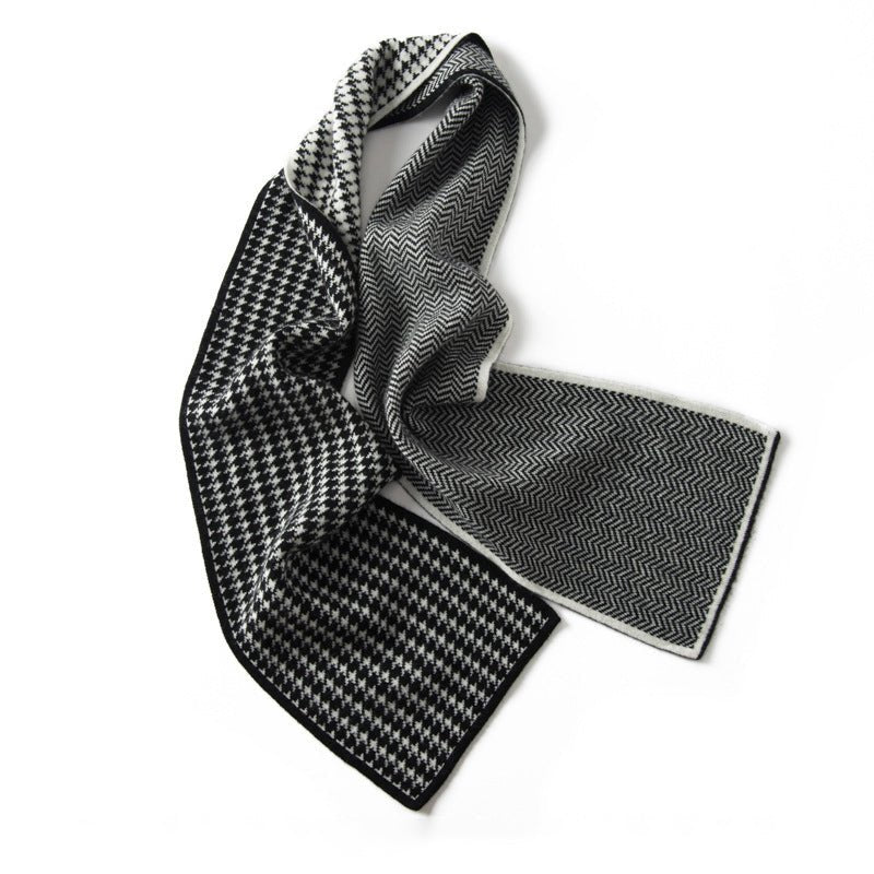 Houndstooth Cashmere Scarf Long Soft Winter Cashmere Scarves Black M