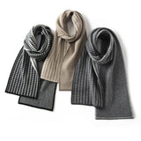 Houndstooth Cashmere Scarf Long Soft Winter Cashmere Scarves Black M