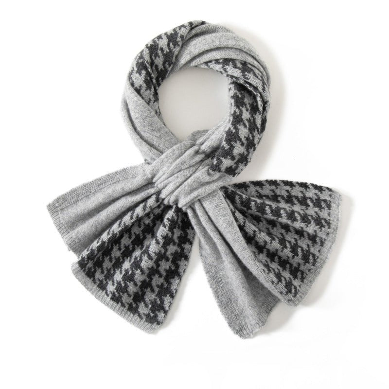 Cashmere Houndstooth Scarf For Sophisticated Warmth Crossed Scarf Gray M