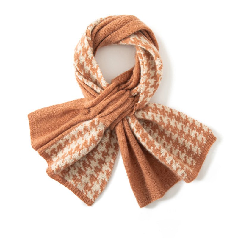 Cashmere Houndstooth Scarf For Sophisticated Warmth Crossed Scarf Camel M