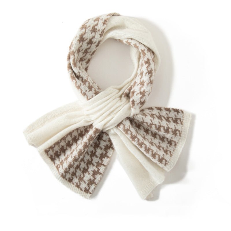 Cashmere Houndstooth Scarf For Sophisticated Warmth Crossed Scarf Taupe M