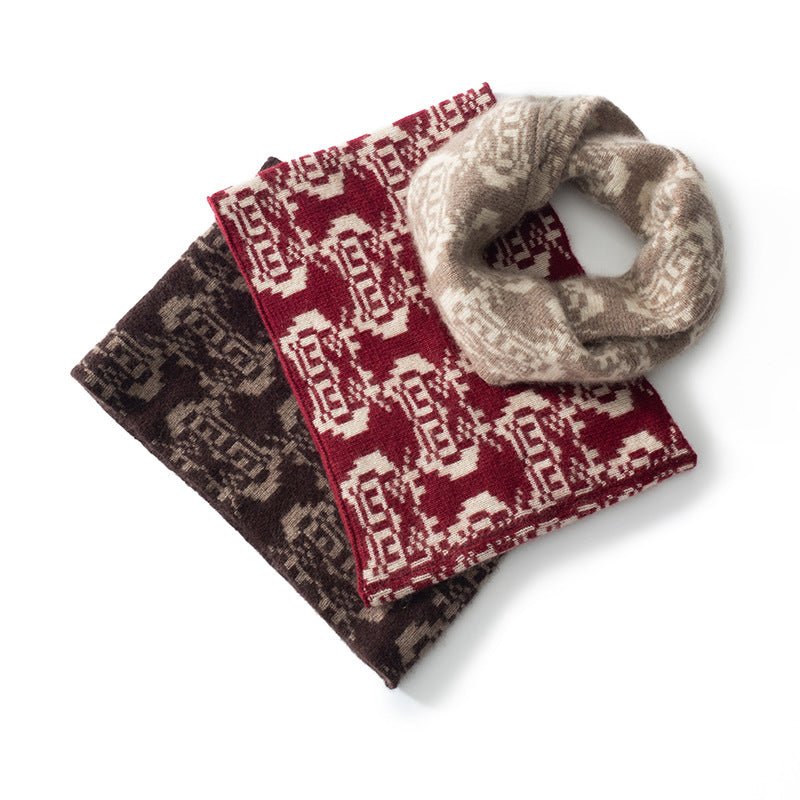 Pure Cashmere Infinity Scarf With Geometric Print Cashmere Neck Gaiter Beige M