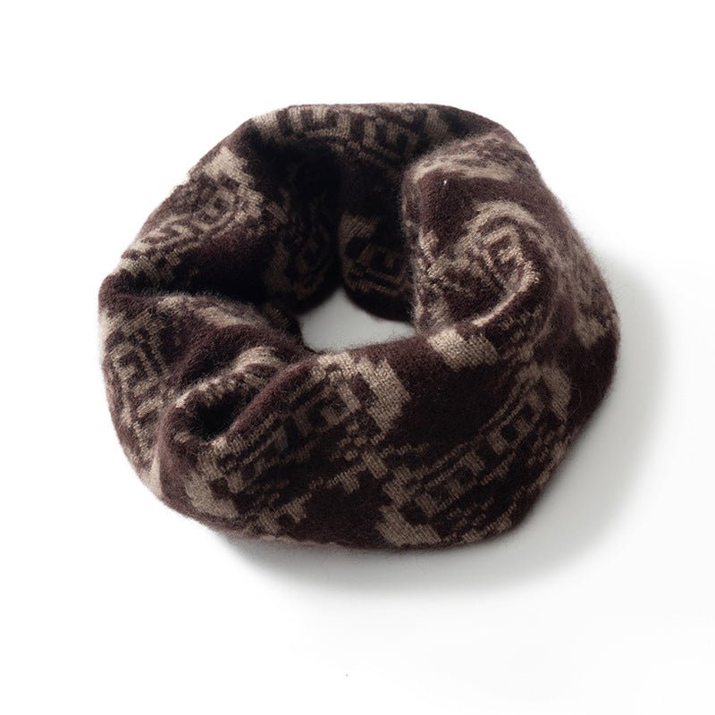 Pure Cashmere Infinity Scarf With Geometric Print Cashmere Neck Gaiter Beige M
