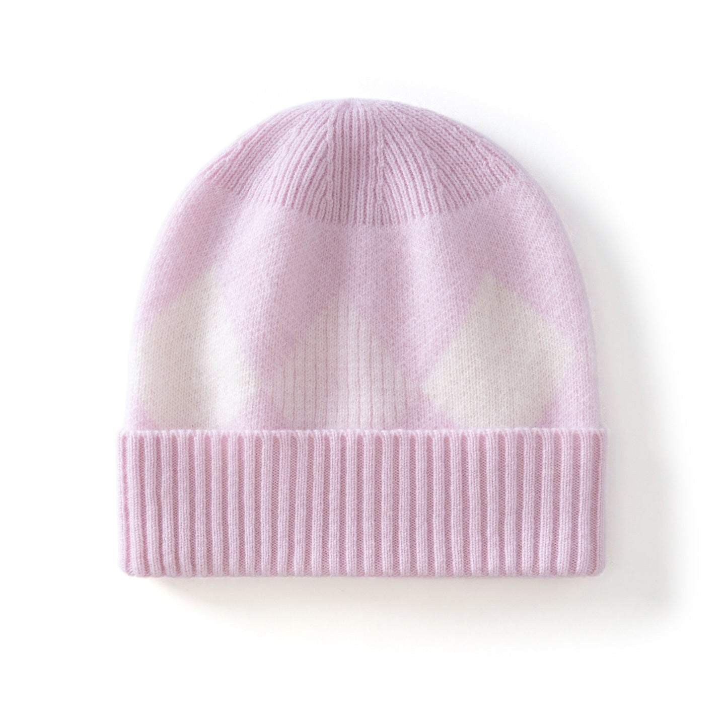 Kids Argyle Cashmere Beanie Hat Ribbed Edge Cashmere Beanie with Diamond Pattern Pink S
