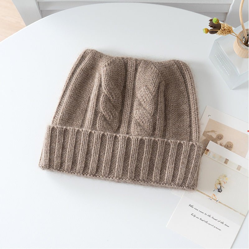 Kids Cable Knit Cashmere Beanie Ribbing Hem Cashmere Hat for Boys and Girls Taupe S