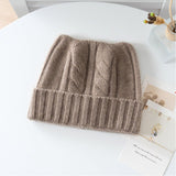 Kids Cable Knit Cashmere Beanie Ribbing Hem Cashmere Hat for Boys and Girls Taupe S