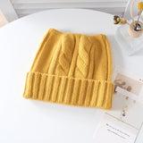 Kids Cable Knit Cashmere Beanie Ribbing Hem Cashmere Hat for Boys and Girls Yellow S