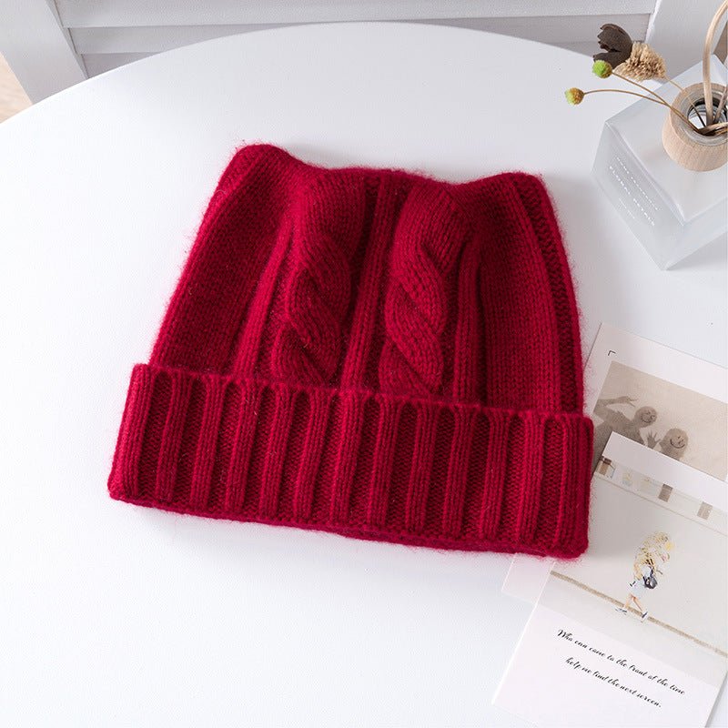 Kids Cable Knit Cashmere Beanie Ribbing Hem Cashmere Hat for Boys and Girls Claret S