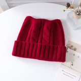 Kids Cable Knit Cashmere Beanie Ribbing Hem Cashmere Hat for Boys and Girls Claret S