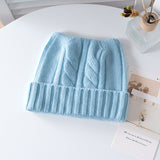 Kids Cable Knit Cashmere Beanie Ribbing Hem Cashmere Hat for Boys and Girls Blue S