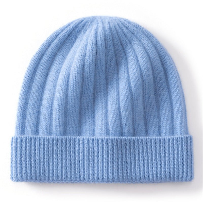Kids Cashmere Beanie Ribbed Knit Cashmere Hat Multi Colors Cashmere Cuffed Hat Blue S