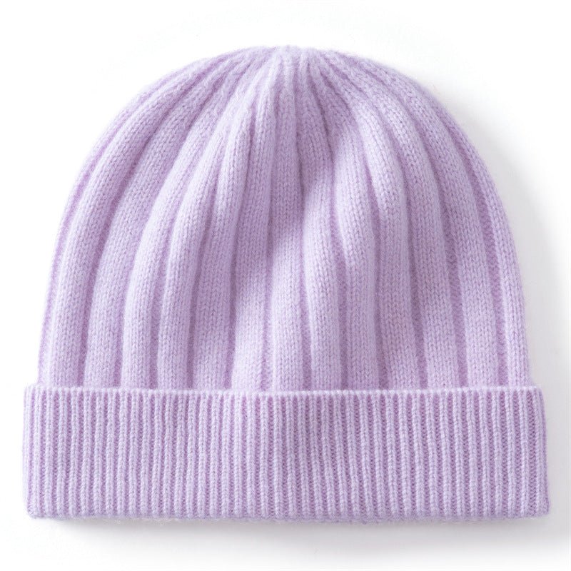 Kids Cashmere Beanie Ribbed Knit Cashmere Hat Multi Colors Cashmere Cuffed Hat Purple S