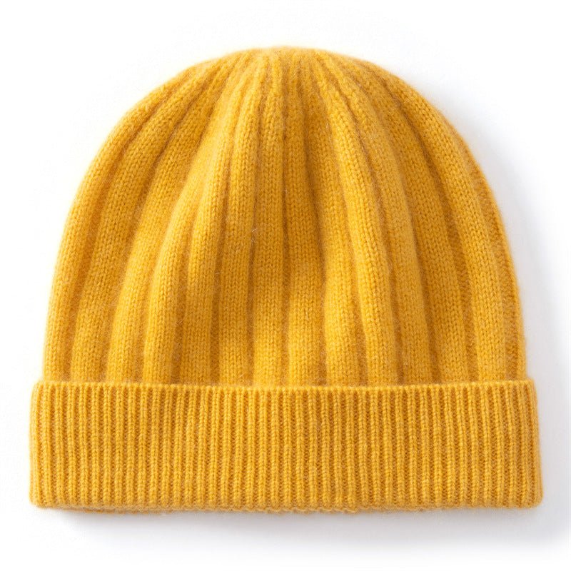 Kids Cashmere Beanie Ribbed Knit Cashmere Hat Multi Colors Cashmere Cuffed Hat Yellow S