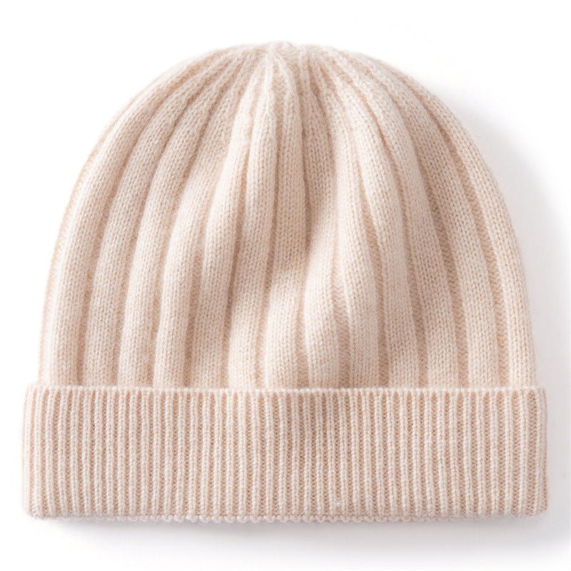 Kids Cashmere Beanie Ribbed Knit Cashmere Hat Multi Colors Cashmere Cuffed Hat Beige S