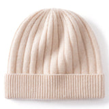 Kids Cashmere Beanie Ribbed Knit Cashmere Hat Multi Colors Cashmere Cuffed Hat Beige S