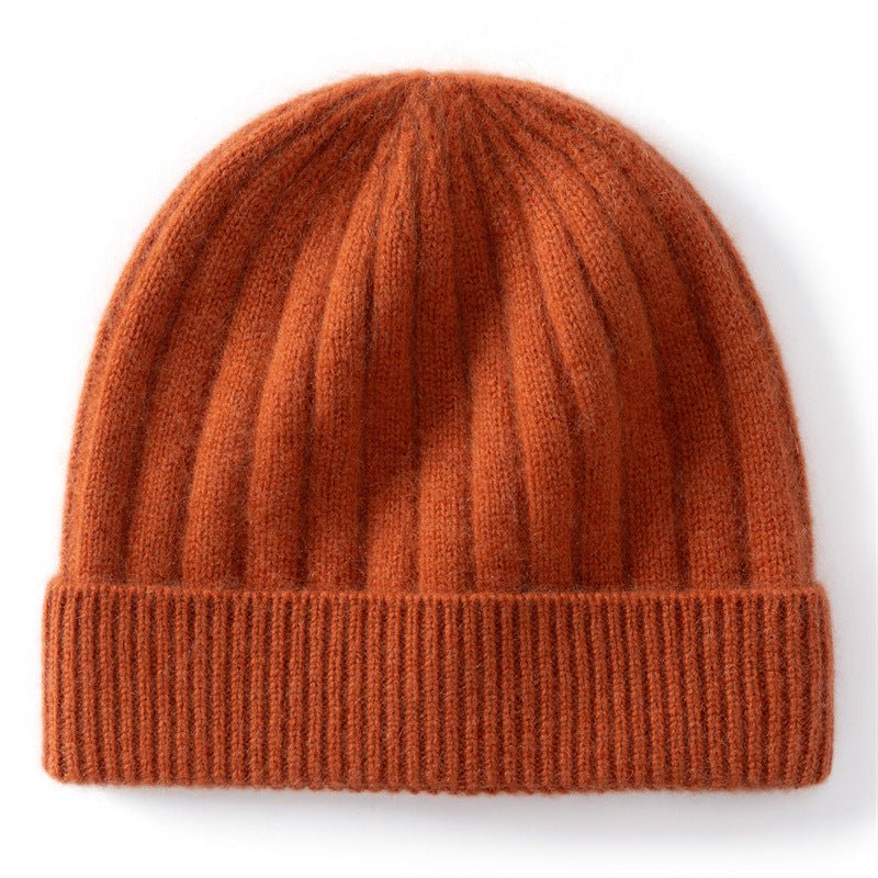 Kids Cashmere Beanie Ribbed Knit Cashmere Hat Multi Colors Cashmere Cuffed Hat Brown S
