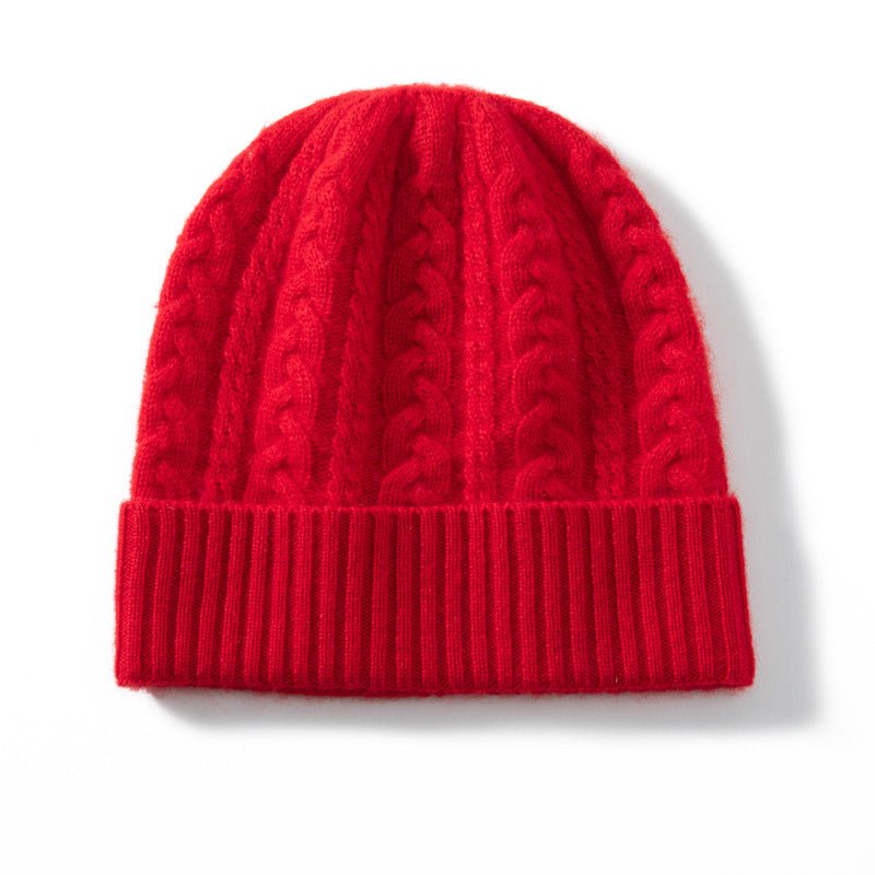 Kids Cable Knit Cashmere Beanie Cashmere Cold - proof Earmuffs Hat Red S