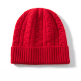 Kids Cable Knit Cashmere Beanie Cashmere Cold - proof Earmuffs Hat Red S