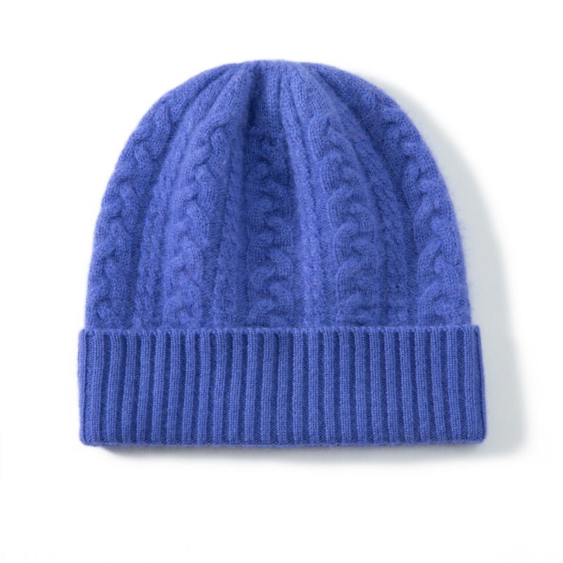 Kids Cable Knit Cashmere Beanie Cashmere Cold - proof Earmuffs Hat Blue S