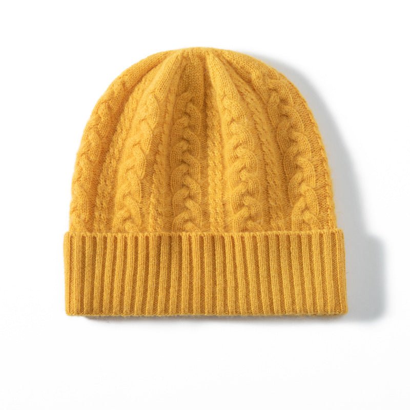 Kids Cable Knit Cashmere Beanie Cashmere Cold - proof Earmuffs Hat Yellow S