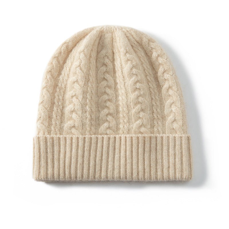 Kids Cable Knit Cashmere Beanie Cashmere Cold - proof Earmuffs Hat Beige S