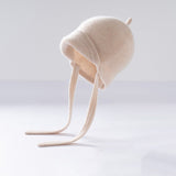 Kids Cashmere Hat with Ties Toddler Cashmere Bonnet Hat Roll Brim Beige S