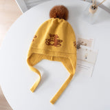Kids Cashmere Knit Earflap Hat With Pom And Teddy Bear Cashmere Beanie Yellow S