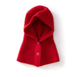 Kids Cashmere Knit Hood Hat Cashmere Balaclava for Boys and Girls Red S