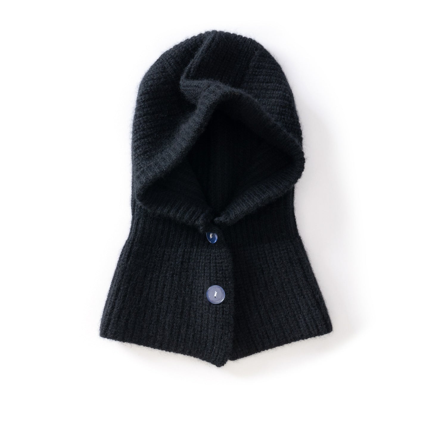 Kids Cashmere Knit Hood Hat Cashmere Balaclava for Boys and Girls Black S