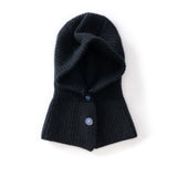 Kids Cashmere Knit Hood Hat Cashmere Balaclava for Boys and Girls Black S