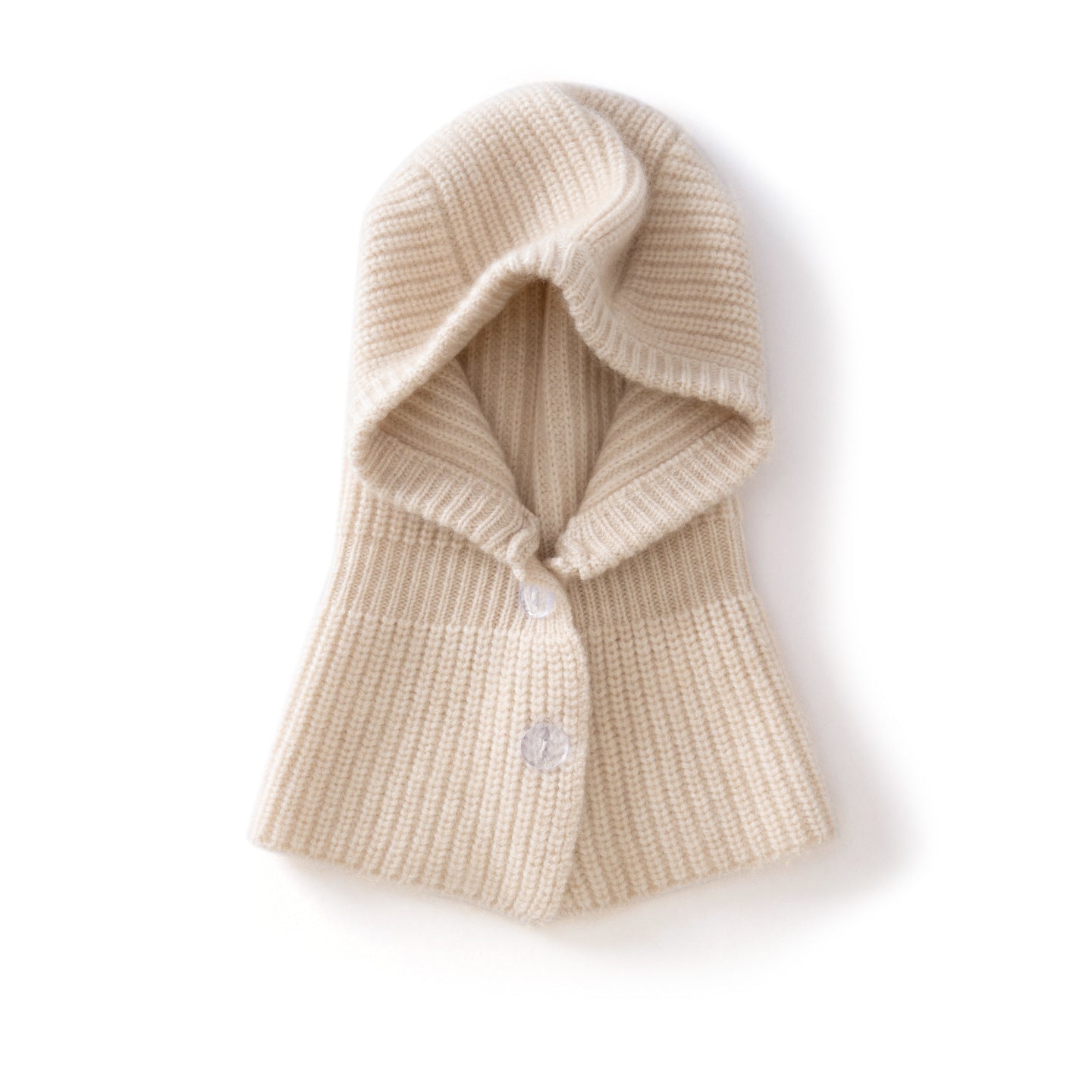 Kids Cashmere Knit Hood Hat Cashmere Balaclava for Boys and Girls Beige S
