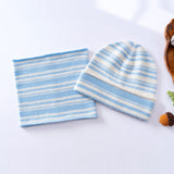 Kids Cashmere Striped Beanie Hat and Neck Gaiter Set Baby Blue S