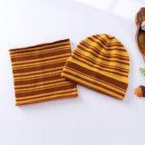Kids Cashmere Striped Beanie Hat and Neck Gaiter Set Yellow S