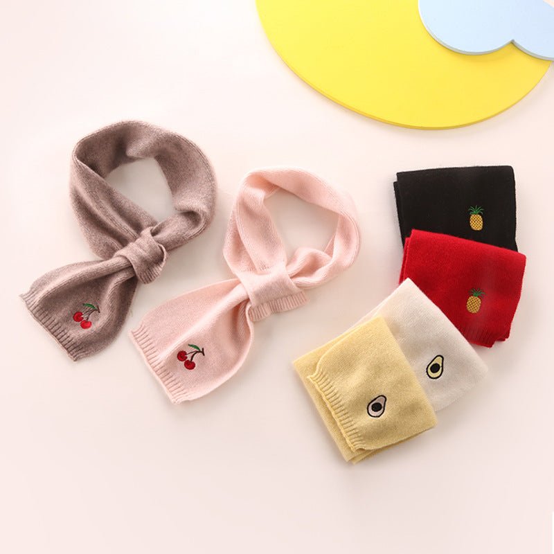 Kids Cashmere Scarf Fruit Embroidered Cashmere Neck Warmer White S