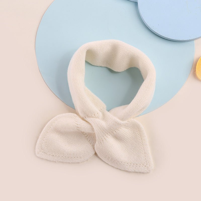 Kids Colorful Knit Cashmere Scarf Bow Knot Cashmere Neck Warmer White S