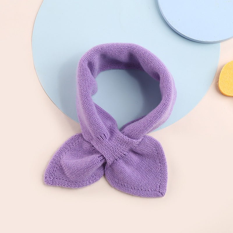 Kids Colorful Knit Cashmere Scarf Bow Knot Cashmere Neck Warmer Purple S