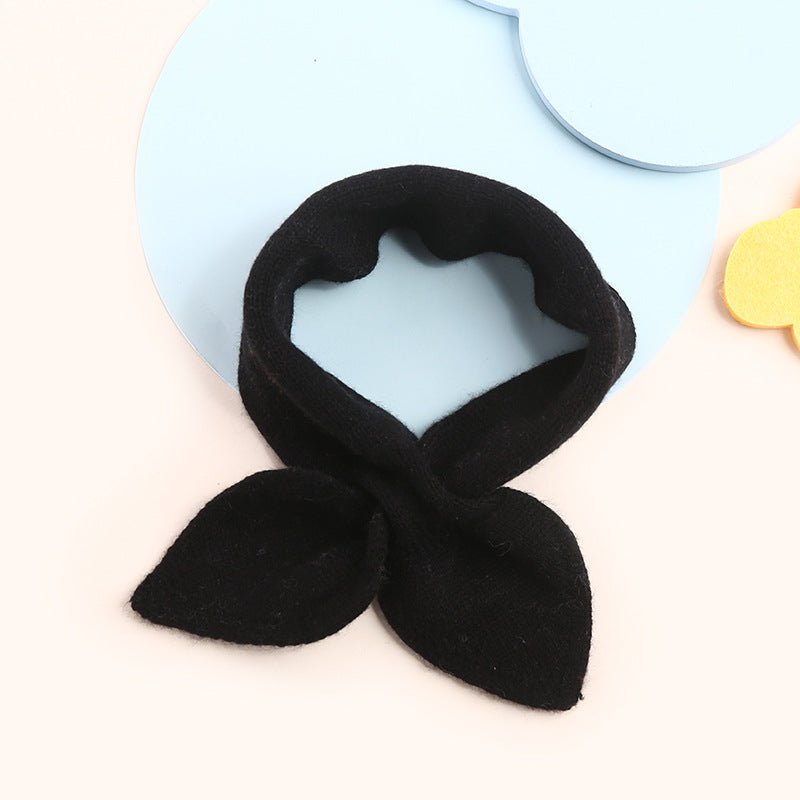 Kids Colorful Knit Cashmere Scarf Bow Knot Cashmere Neck Warmer Black S