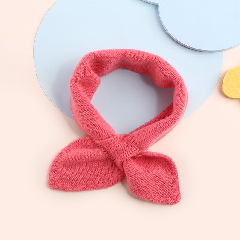 Kids Colorful Knit Cashmere Scarf Bow Knot Cashmere Neck Warmer Coral Pink S