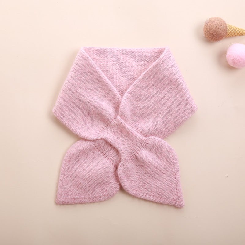 Kids Colorful Knit Cashmere Scarf Bow Knot Cashmere Neck Warmer Baby Pink S