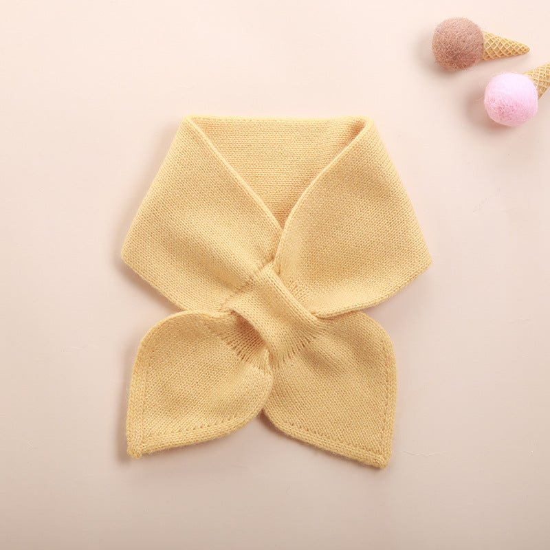 Kids Colorful Knit Cashmere Scarf Bow Knot Cashmere Neck Warmer Yellow S