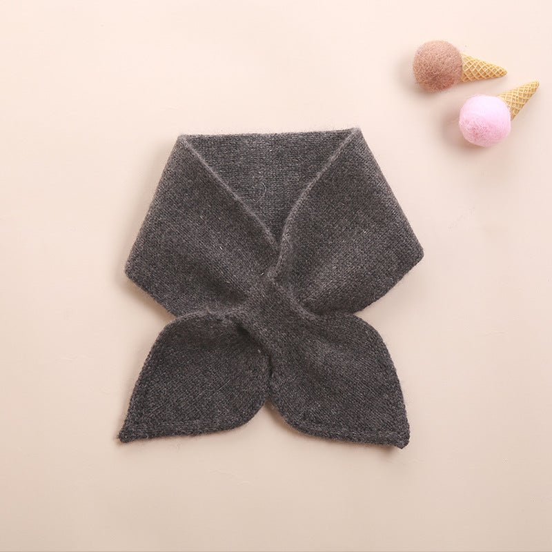Kids Colorful Knit Cashmere Scarf Bow Knot Cashmere Neck Warmer Dark Grey S