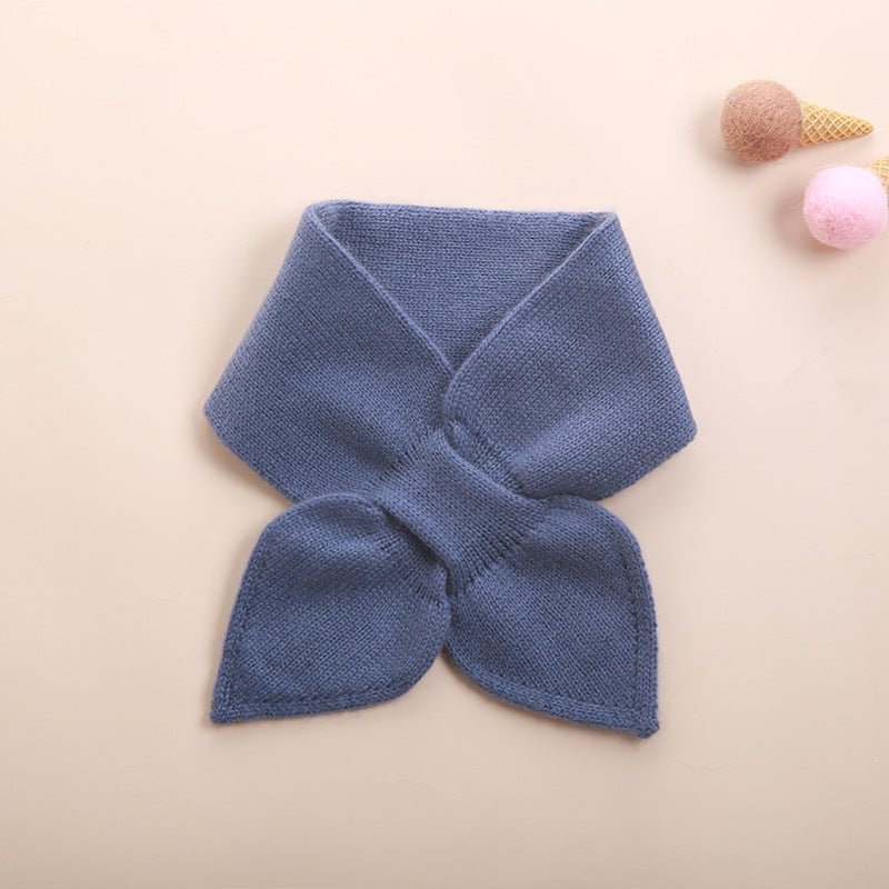 Kids Colorful Knit Cashmere Scarf Bow Knot Cashmere Neck Warmer Dusty Blue S