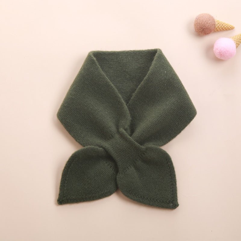 Kids Colorful Knit Cashmere Scarf Bow Knot Cashmere Neck Warmer Green S
