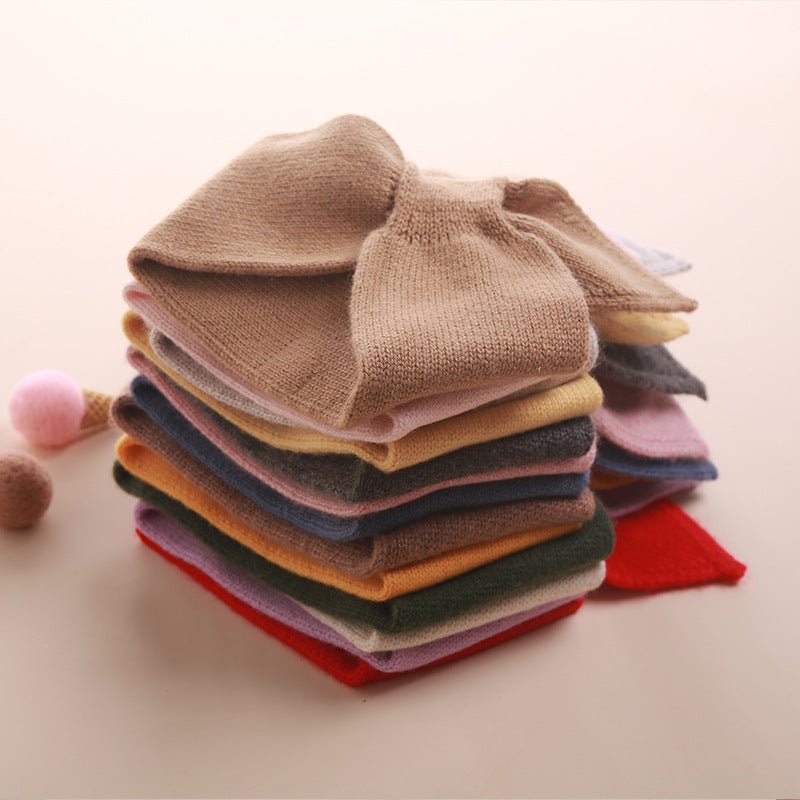 Kids Colorful Knit Cashmere Scarf Bow Knot Cashmere Neck Warmer Dusty Blue S